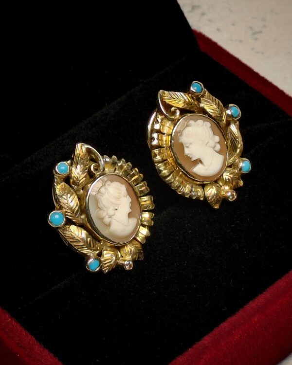 Cameo Earrings with Turquoise Accents - Image 3