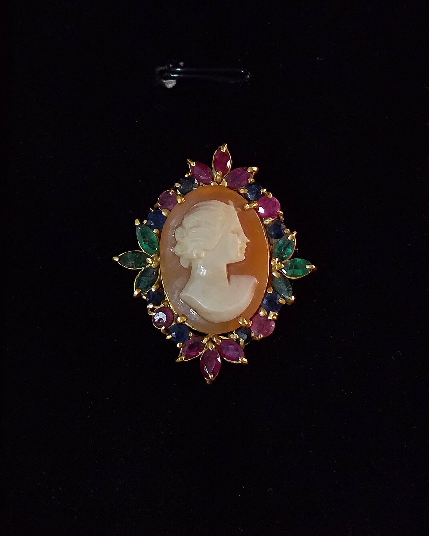 Multi-Gemstone Cameo Brooch-Pendant