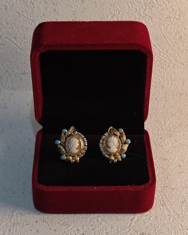 Cameo Earrings with Turquoise Accents - Image 4
