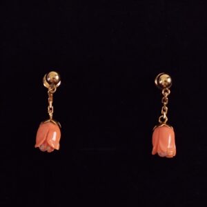 Carved Angel Skin Coral Tulip Drop Earrings