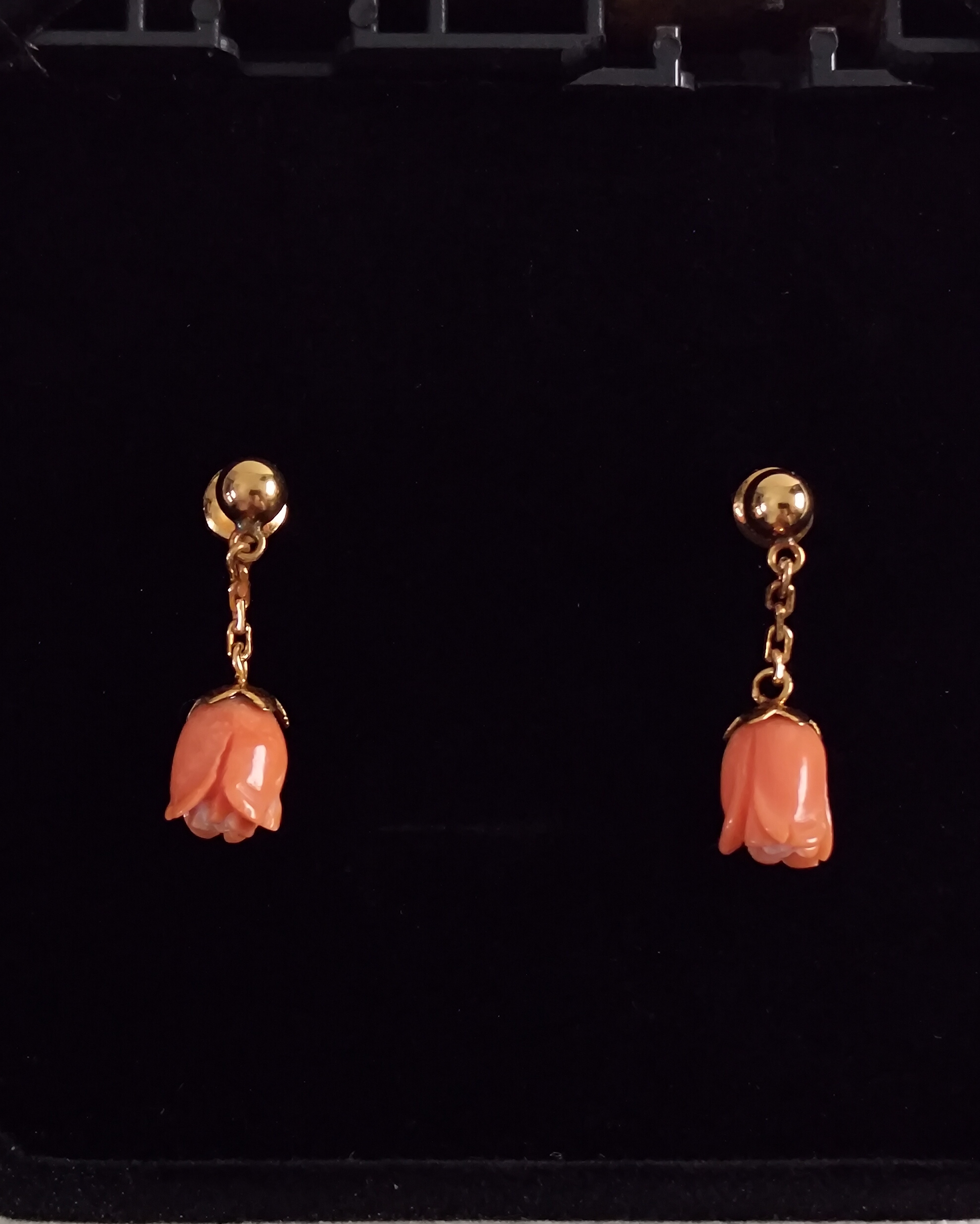 Carved Coral Tulip Drop Earrings