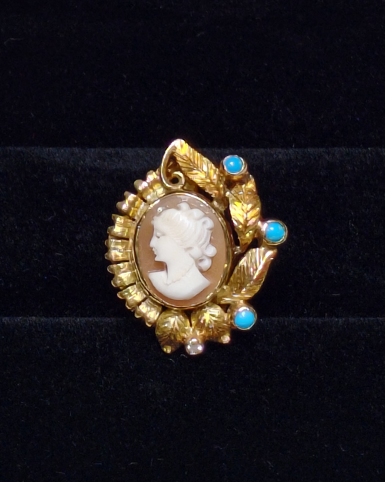 Cameo Earrings with Turquoise Accents