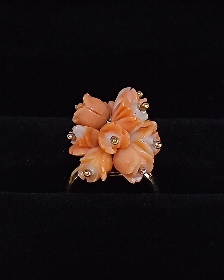Carved Coral Tulip Bouquet Ring
